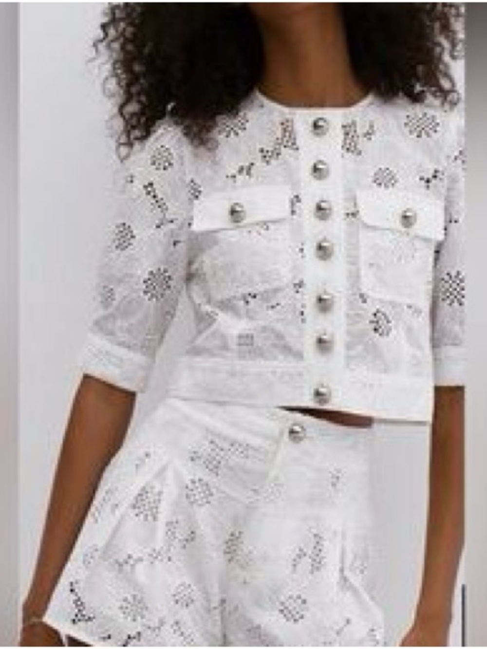 Cropped white eyelet jacket / top